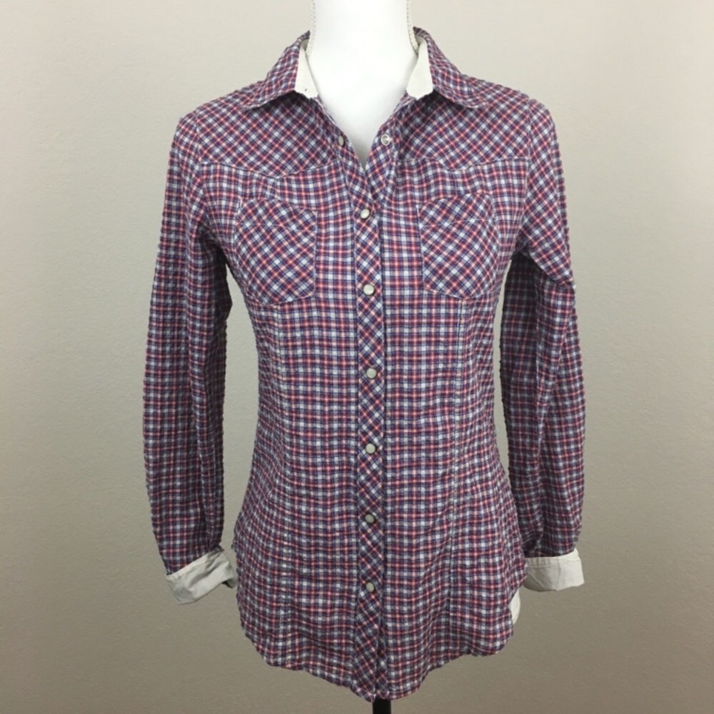 Gap Plaid Button Down Collared Shirt Red Plaid
